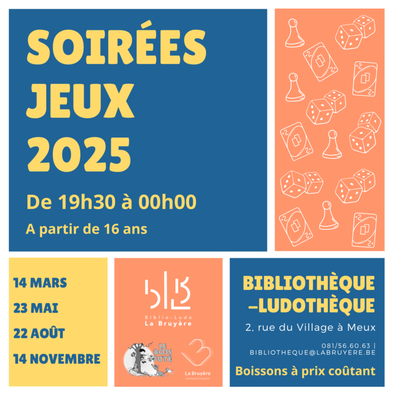 Agenda 2025 des soirées jeux de la Bibliothèque-Ludothèque