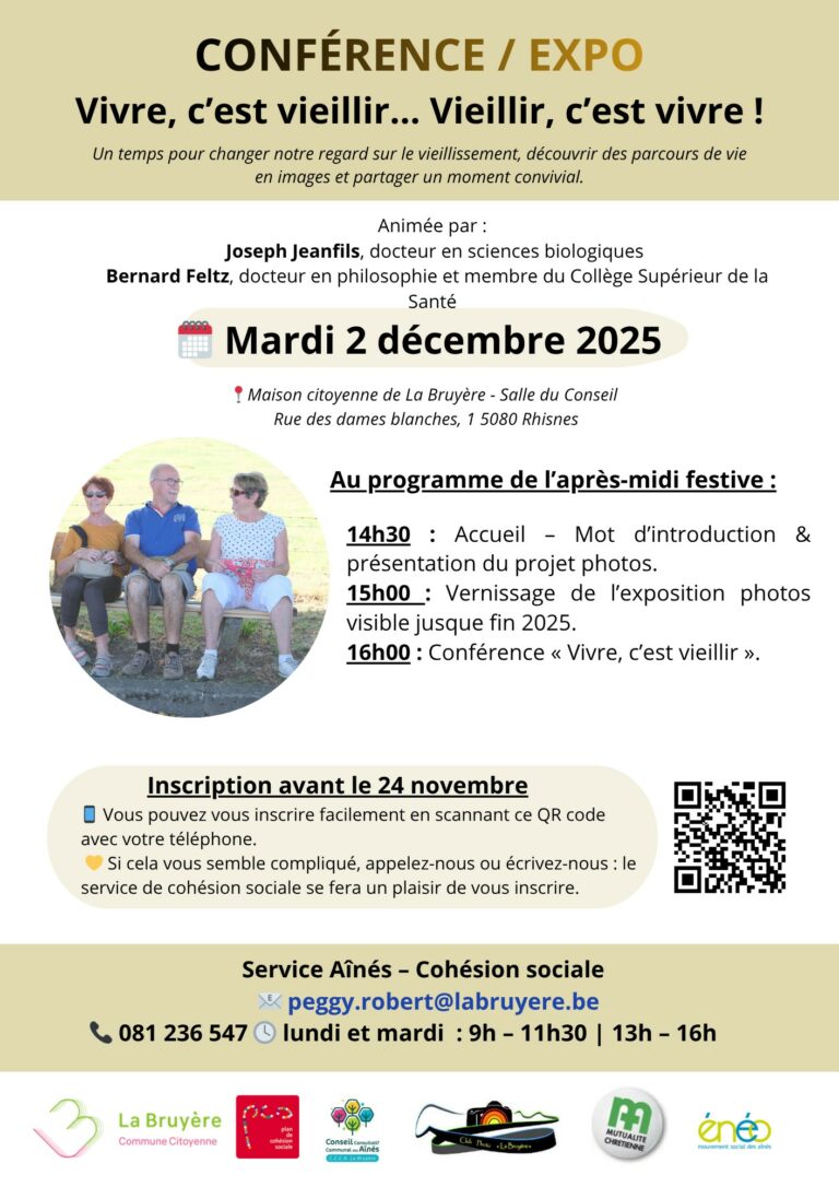 Conférence « Vivre, c’est vieillir » – Mardi 2 décembre 2025 à Rhisnes