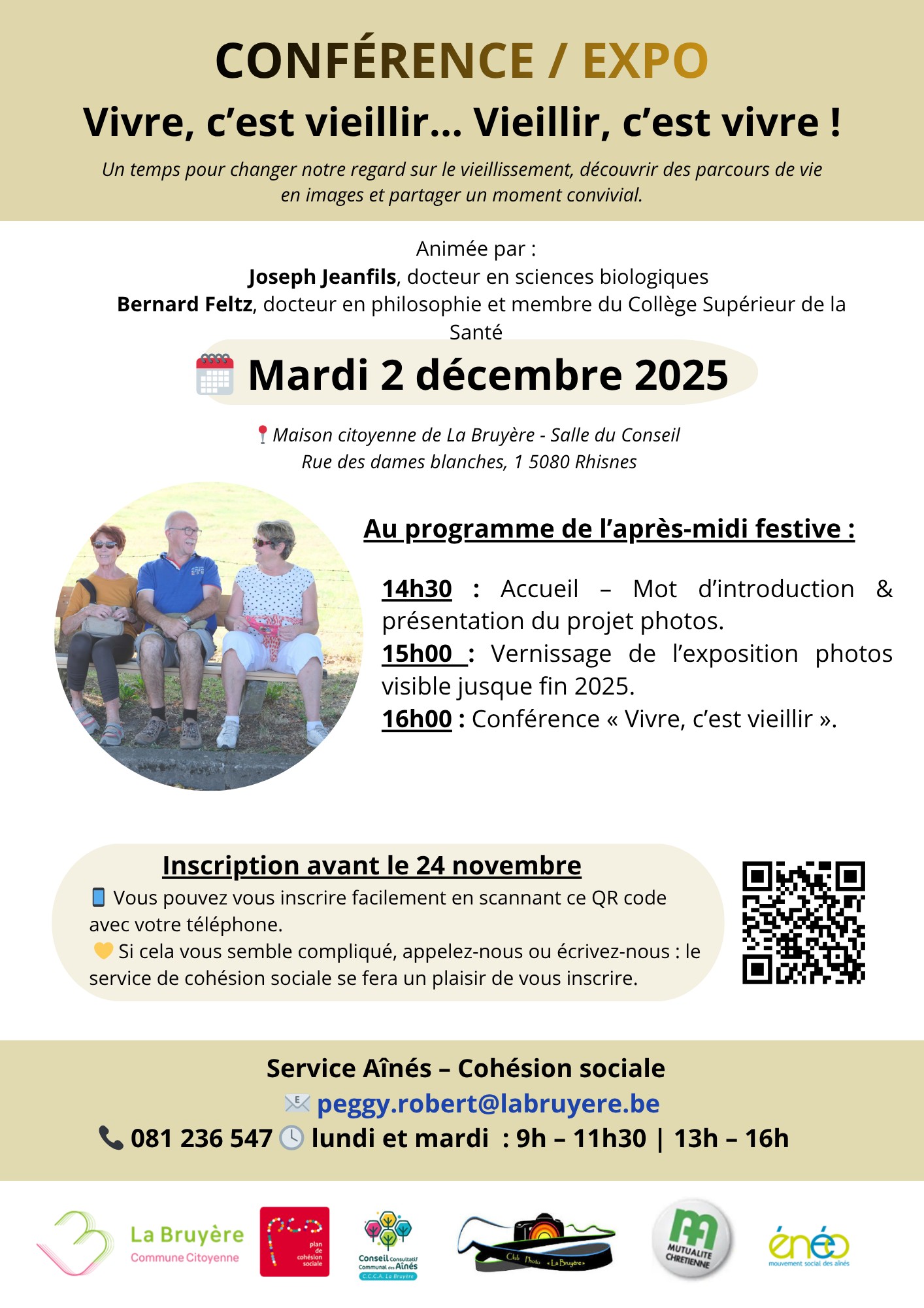 Conférence « Vivre, c’est vieillir » – Mardi 2 décembre 2025 à Rhisnes