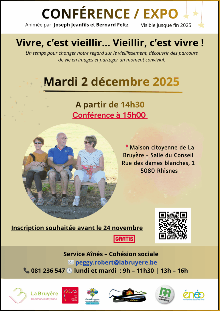 Conférence « Vivre, c’est vieillir » – Mardi 2 décembre 2025 à Rhisnes