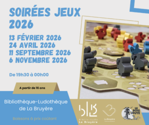 Agenda 2026 des soirées jeux de la Bibliothèque-Ludothèque