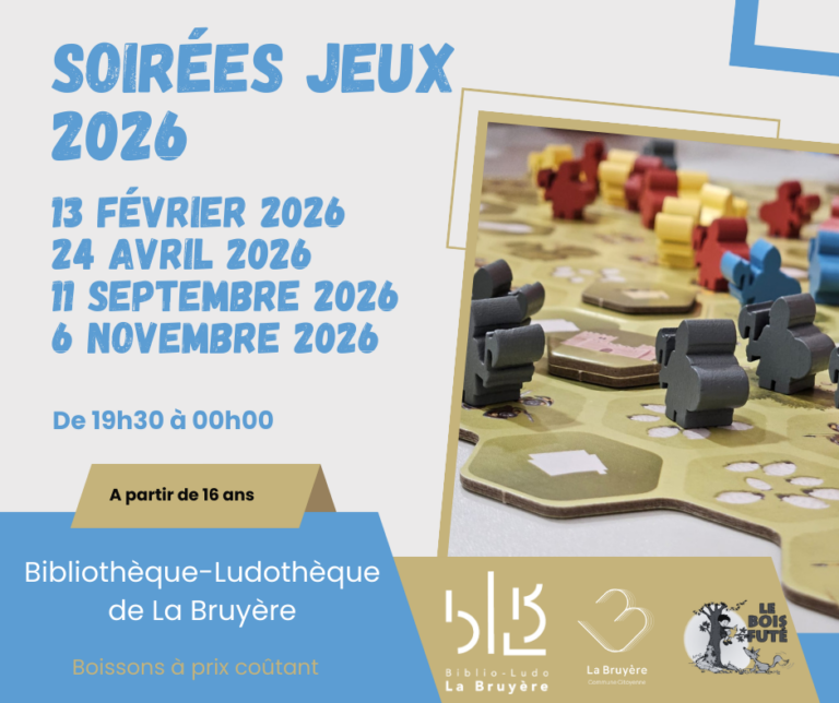 Agenda 2026 des soirées jeux de la Bibliothèque-Ludothèque