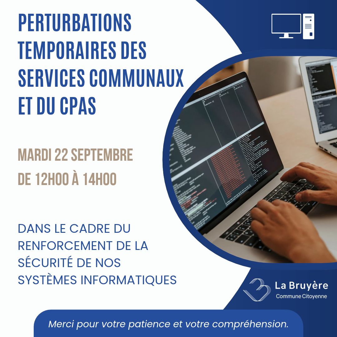 Perturbations temporaires des services communaux et du CPAS – mardi 22 septembre